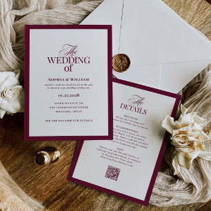 Convite de Casamento Formal Borgonha Código QR R