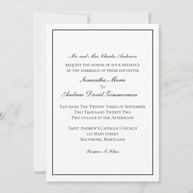 Convite de Casamento Formal Clássico Tradicional E (Frente)