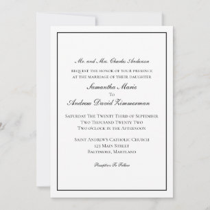 Convite de Casamento Formal Clássico Tradicional E