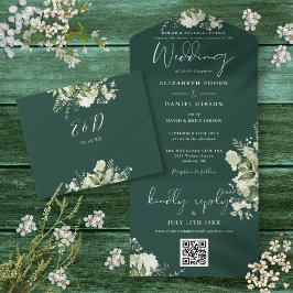 Convite de Casamento Formal com Código QR Floral V