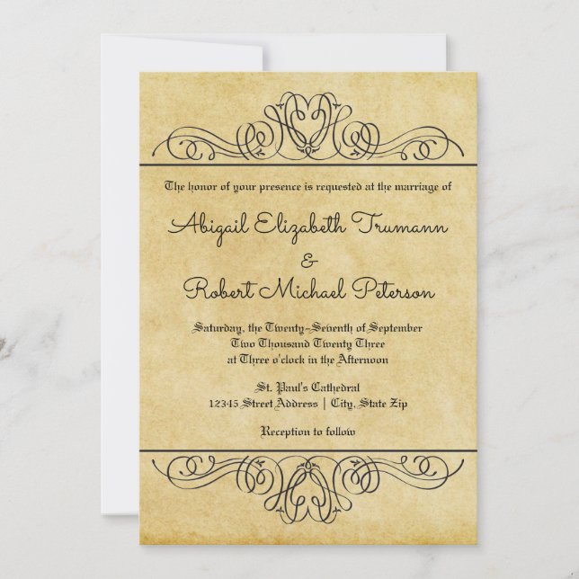 Convite de Casamento Formal com Flores em Relevo e (Frente)