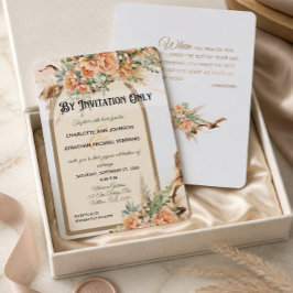 Convite de Casamento Formal com Rosas de Pêssego e