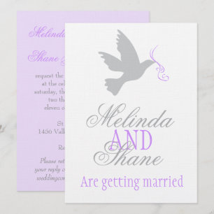 convite de casamento formal de casal de fita roxa