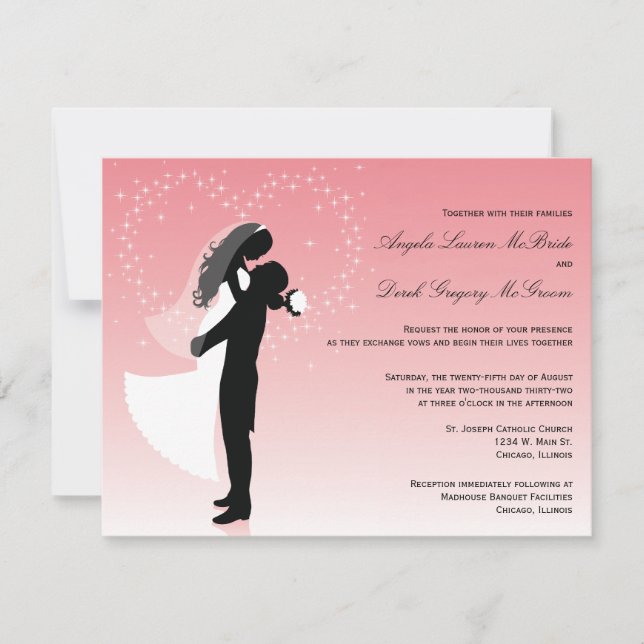 Convite de casamento Formal de Ombre Rosa Silhouet (Frente)