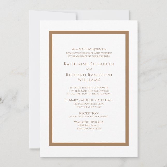 Convite de Casamento Formal Dourado e Branco (Frente)