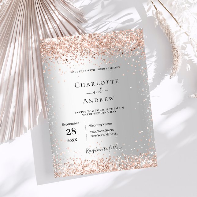 Convite de casamento formal dourado rosa prateado  (Criador carregado)