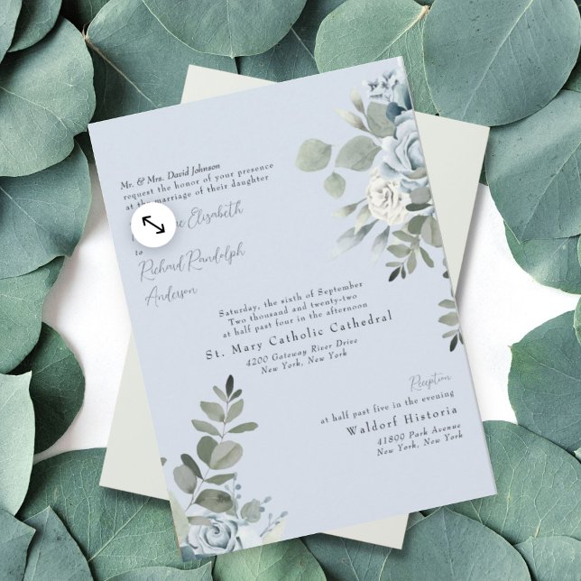 Convite de Casamento Formal Dusty Blue Floral Noiv (Criador carregado)