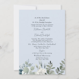 Convite de Casamento Formal Dusty Blue Floral para