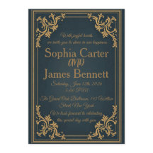 Convite de Casamento Formal Elegante Navy Dourado