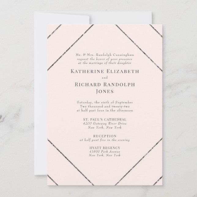 Convite de Casamento Formal Elegante Rosa e Cinza (Frente)
