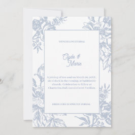 Convite de Casamento Formal Floral Azul Elegante |