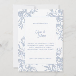 Convite de Casamento Formal Floral Azul Elegante