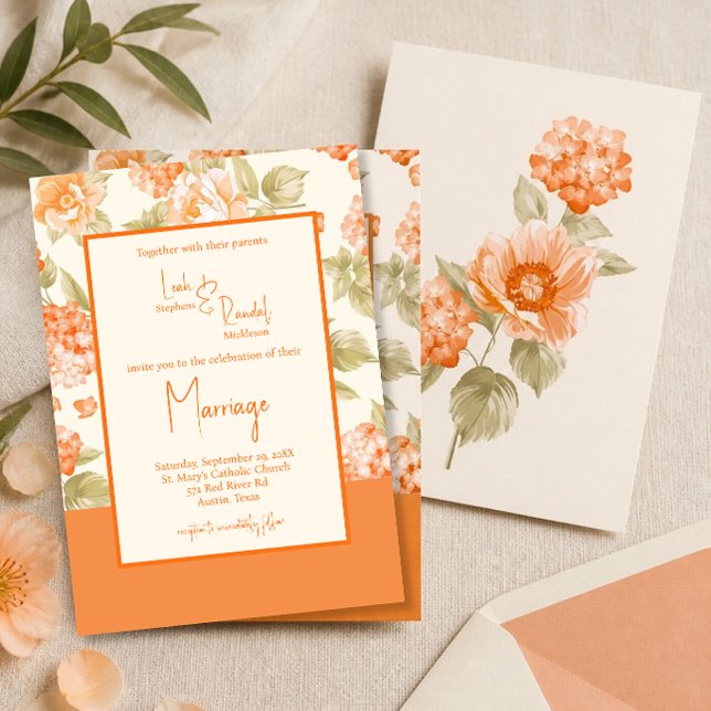 Convite de Casamento Formal Floral Laranja (Criador carregado)