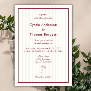 Convite de Casamento Formal Listrado Bege Borgonha