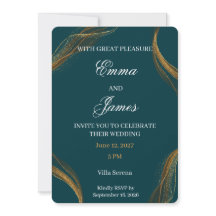 Convite de Casamento Formal Luxuoso em Azul Turque