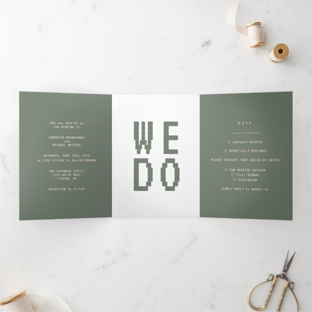 Convite de casamento formal minimalista Green Game (Dentro)