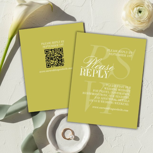 Convite de Casamento Formal Moderno com QR em Verd (Modern Chartreuse Script QR Code Formal Wedding RSVP Card)