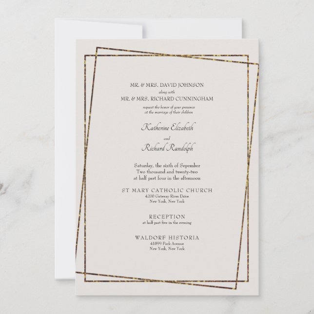 Convite de Casamento Formal Neutro Ambos os Pais (Frente)