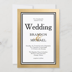 Convite de Casamento Formal Preto Dourado LGBTQ