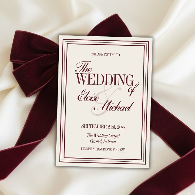 Convite de Casamento Formal Vermelho Borgonha Eleg (Elegant Script Burgundy Red Formal Wedding Invitation)