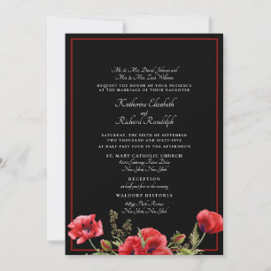 Convite de Casamento Formal Vermelho e Preto Flora