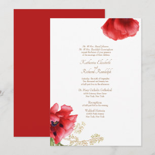 Convite de Casamento Formal Vermelho Floral & Dour