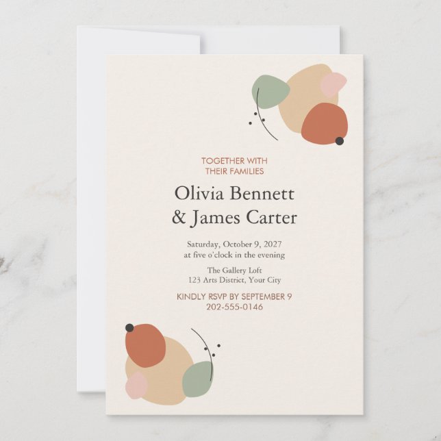 Convite de Casamento Formas Orgânicas Abstratas Mo (Frente)