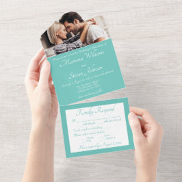 Convite de Casamento Foto Azul-Elegante