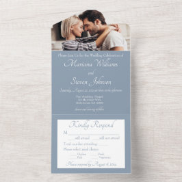 Convite de Casamento Foto Azul Elegante e Empolado