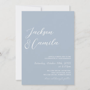 Convite de Casamento Foto Azul Poeirento Elegante