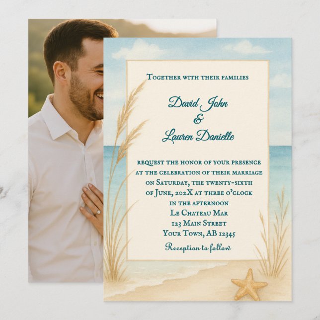Convite de Casamento Foto Beach Bliss (Frente/Verso)