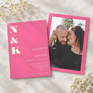Convite de Casamento Foto Boho Monograma Rosa Quen