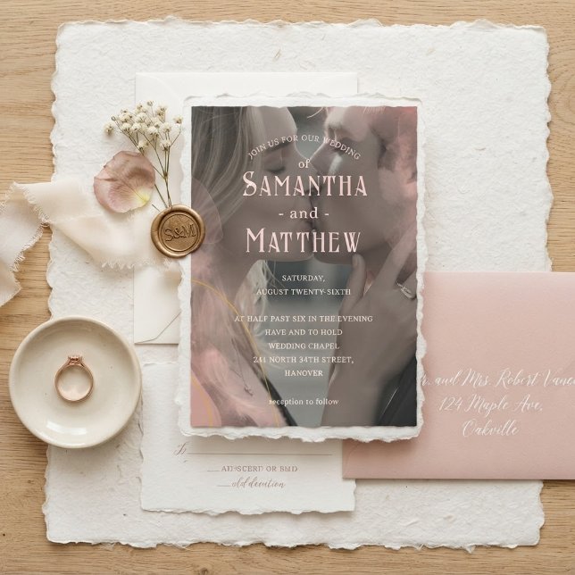 Convite de Casamento Foto Borda de Papel Romântico (Criador carregado)