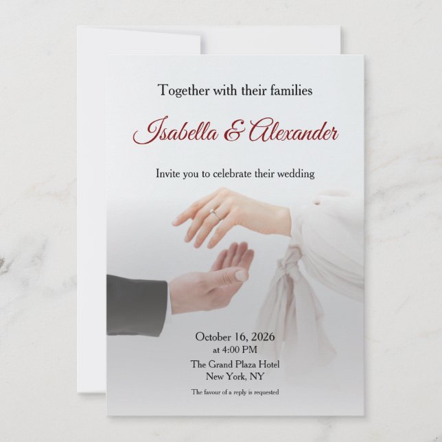 Convite de Casamento Foto Branco Elegante com as M (Frente)