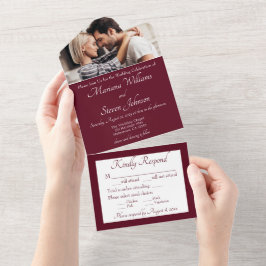 Convite de Casamento Foto Burgundy Elegante