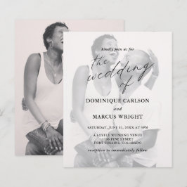 Convite de Casamento Foto com Caligrafia Elegante