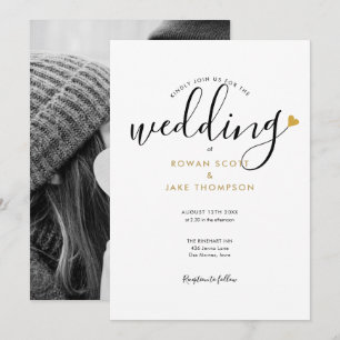 Convite de Casamento Foto Coração Dourado Roteiro 