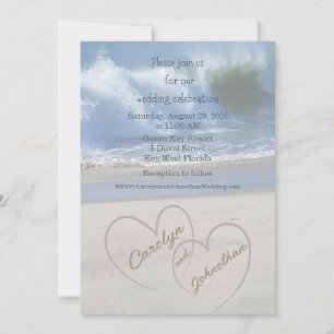 Convite de Casamento Foto Corações na Areia