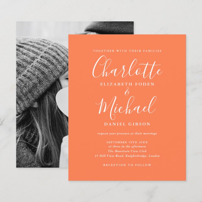 Convite de Casamento Foto Coral Orçamento Script (Frente/Verso)