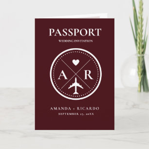 Convite de Casamento Foto de Passaporte Burgundy E