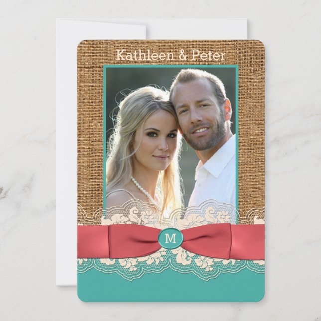 Convite de casamento FOTO DO Arco FAUX Burlap Lace (Frente)