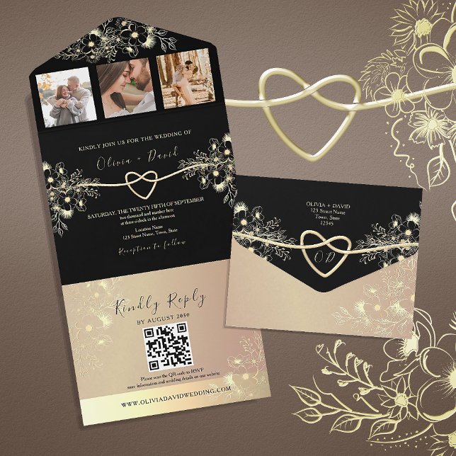 Convite de Casamento Foto Dourado Chic (Criador carregado)