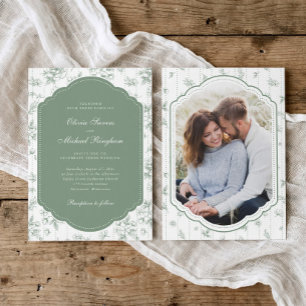 Convite de Casamento Foto em Toile Verde Sage Mold