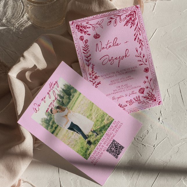 Convite de Casamento Foto Floral Desenhado Código  (Criador carregado)