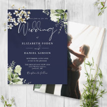 Convite de Casamento Foto Folhagem Orçamento Azul 