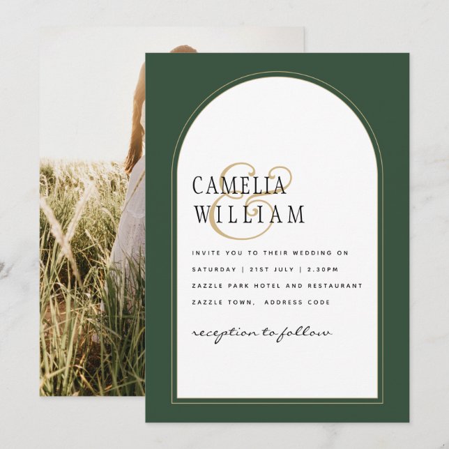 CONVITE DE CASAMENTO FOTO JUNIPER GREEN GOLD (Frente/Verso)