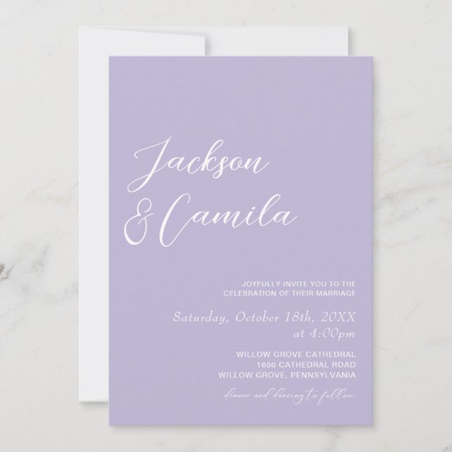 Convite de Casamento Foto Lavanda Roxa Elegante (Frente)