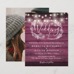 Convite de Casamento Foto Luzes Rústicas Vermelhas