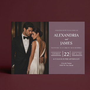 Convite de Casamento Foto Mauve Moderno Elegante