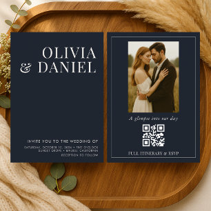 Convite de Casamento Foto Minimalista Azul Marinho